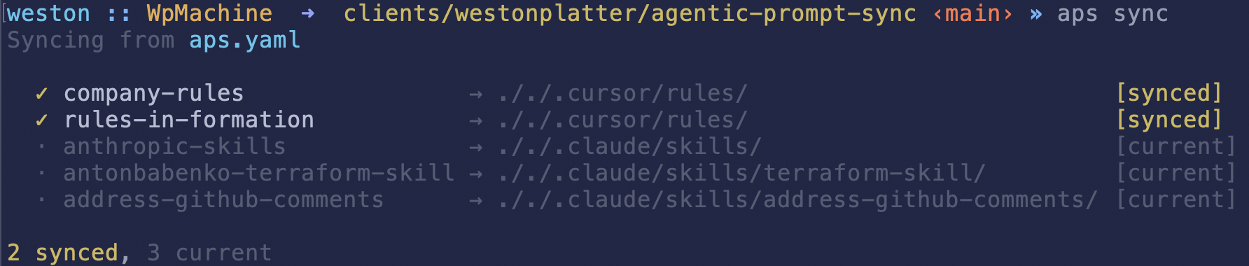 Example of running ap sync
