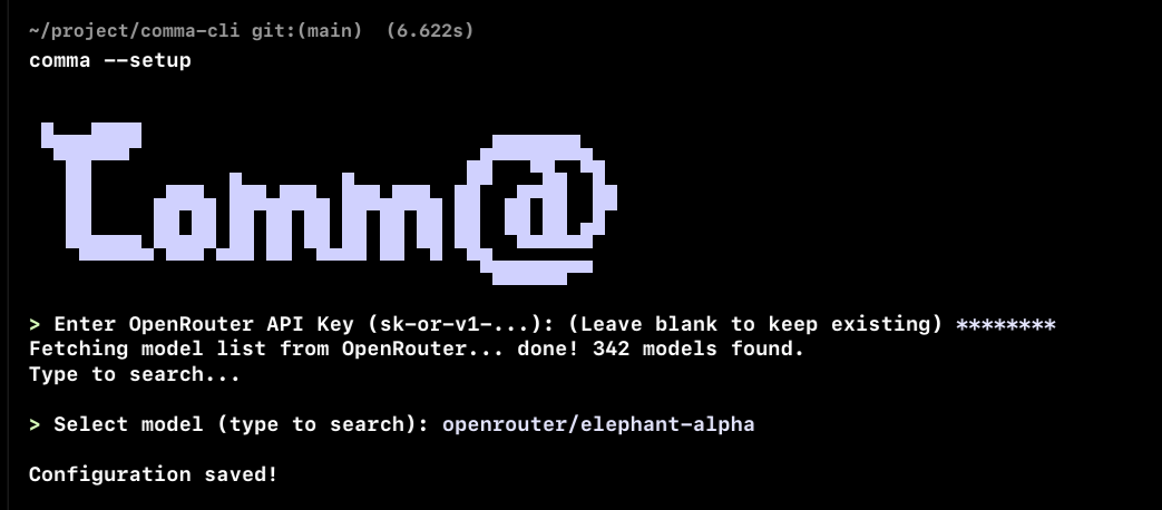 comma setup