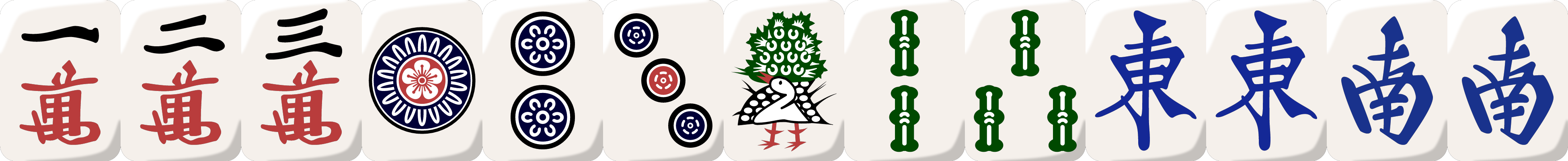Test hand: 1, 2, 3 manzu, 1, 2, 3 pinzu, 1, 2, 3 souzu, 2 easts, 2 souths
