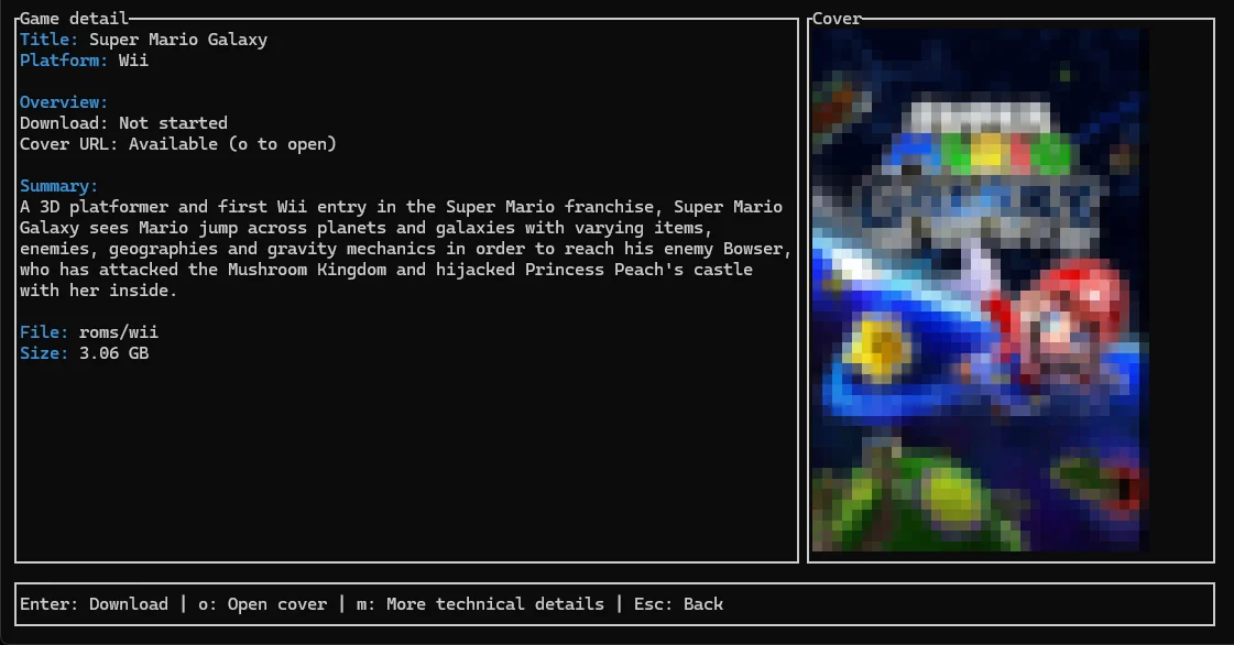 Game details view