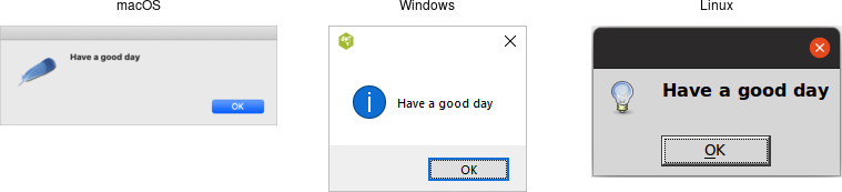 Simple message boxes.