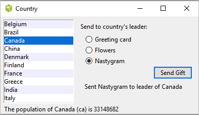 Country selector listbox example.