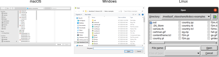 Open file dialogs.