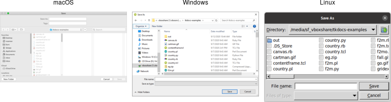 Save file dialogs.