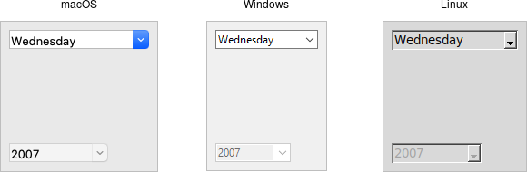 Combobox widgets.