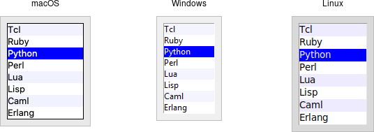 Listbox widgets.