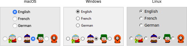 Radiobutton widgets.